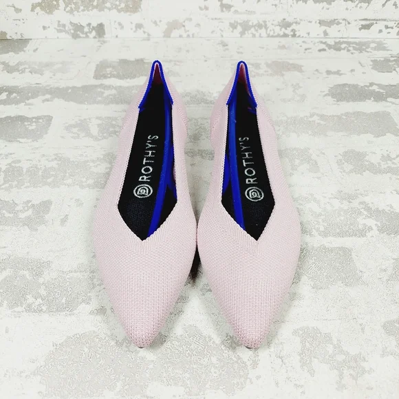 New Rothy's The Flat Pink Knit Pointy Toe Slip On Loafers W459
